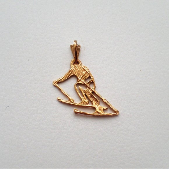 Designer Solid 14K Yellow Gold Snow Skier Skiing Sport Charm Pendant - Picture 3 of 4